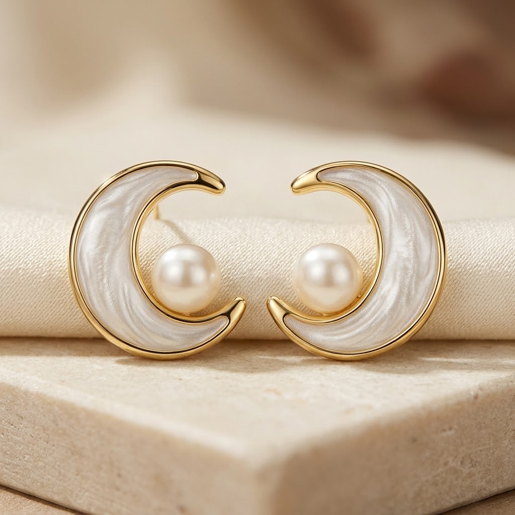 Gold Swirl Pearl Stud Earrings - Photo 1