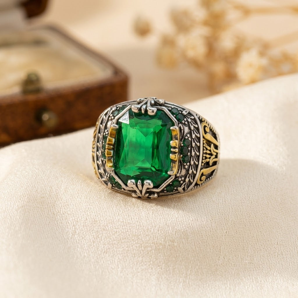 Silver Emerald Vintage Ring - Photo 1