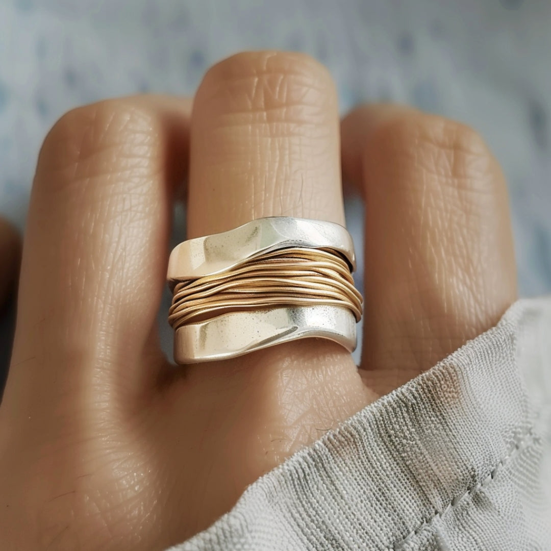 Silver Golden Threads Ring - Photo 1