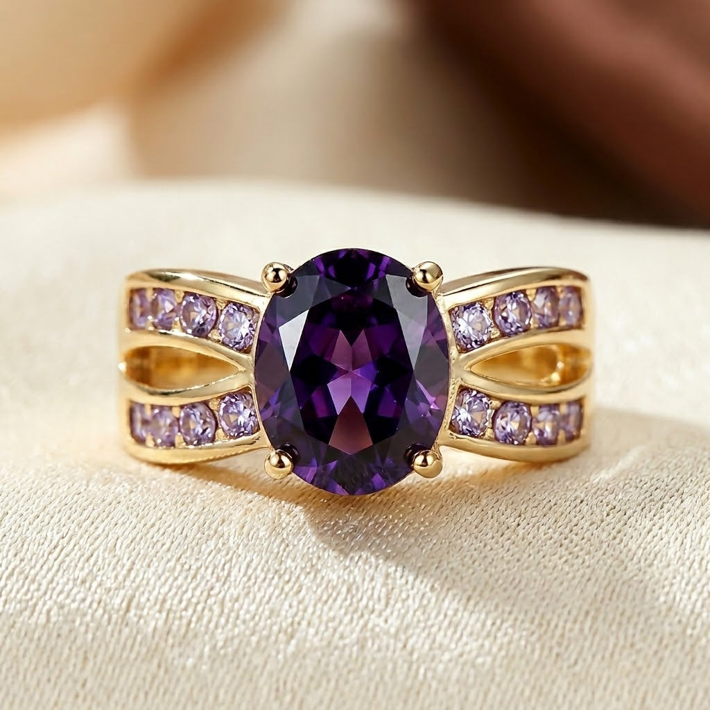 Gold Amethyst Split Band Ring - Photo 1