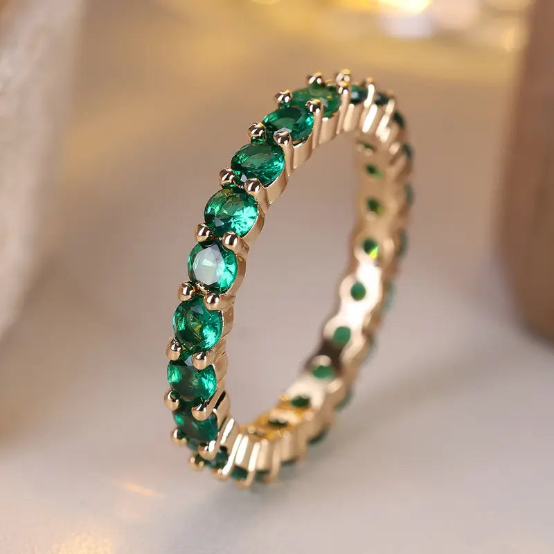 Gold Emerald Eternity Ring - Photo 1