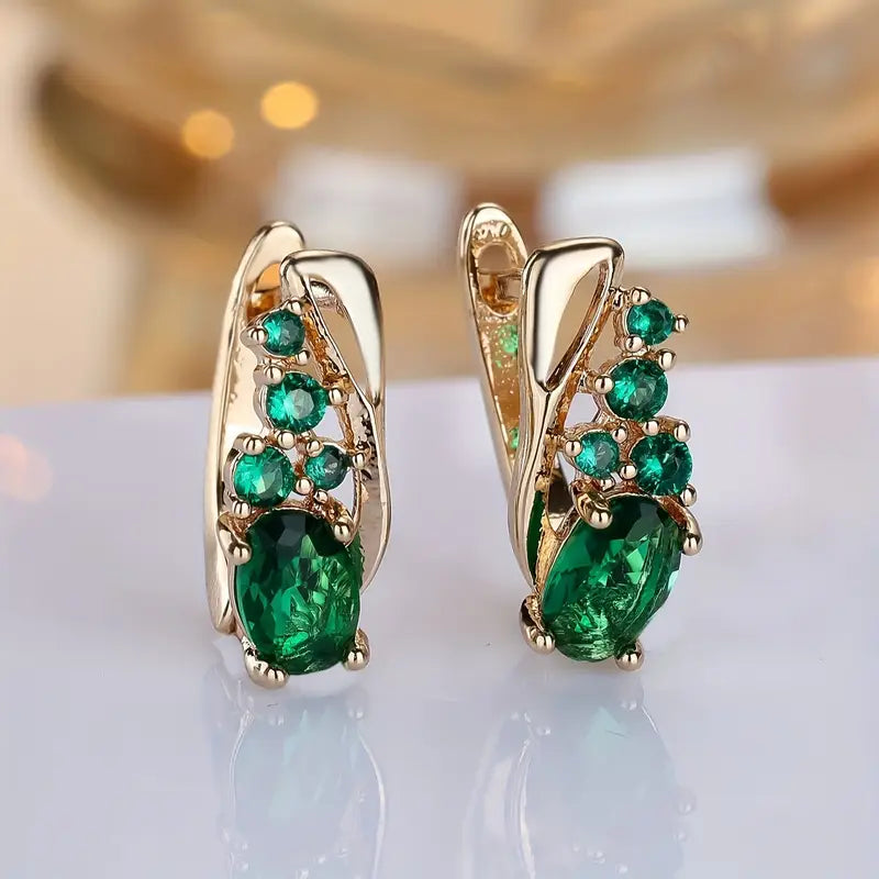Gold Emerald Cluster Drop Earrings - Photo 1