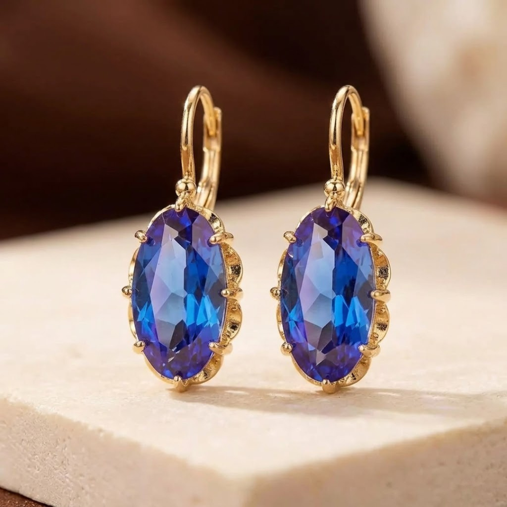Gold Sapphire Drop Earrings - Photo 1