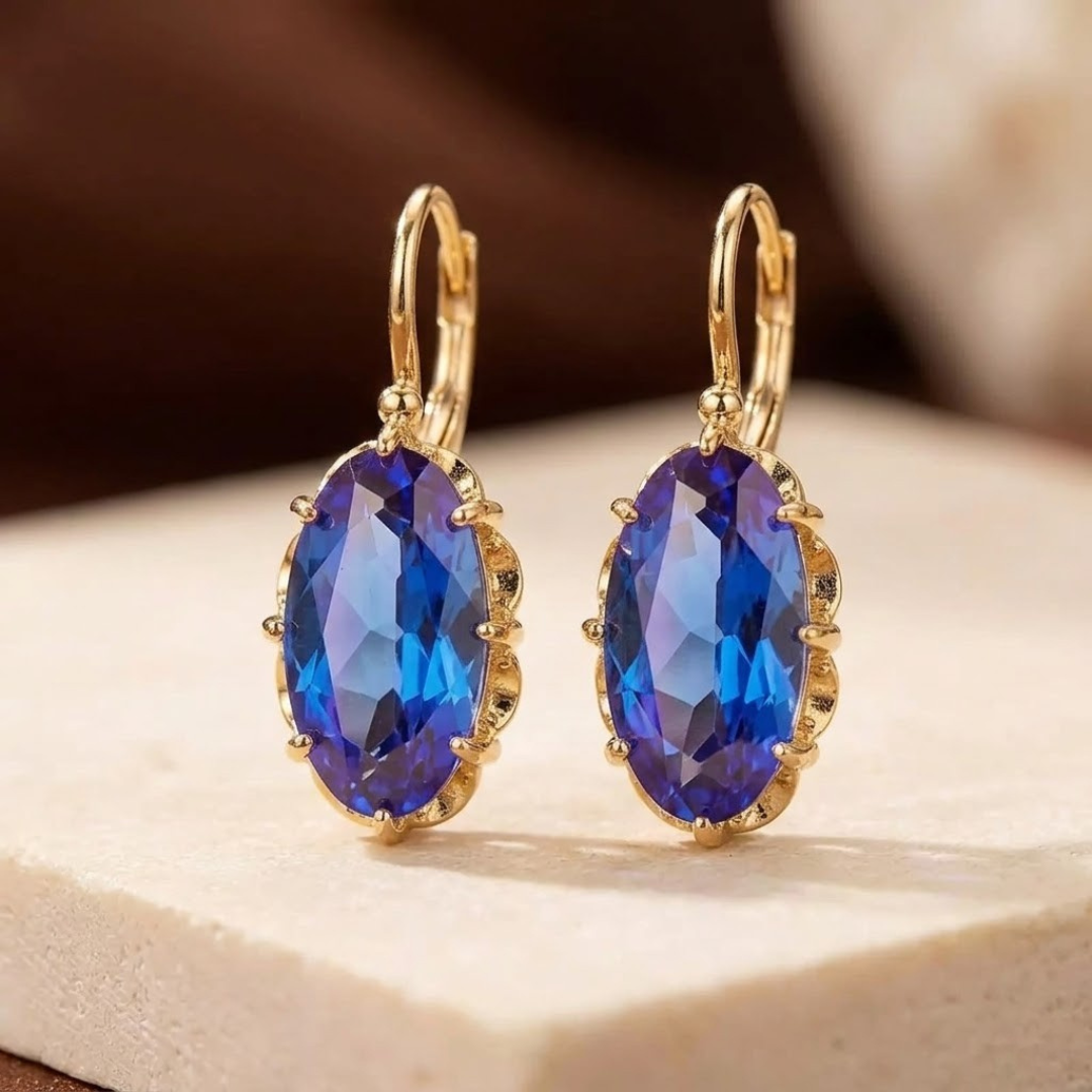 Gold Sapphire Drop Earrings - Photo 1
