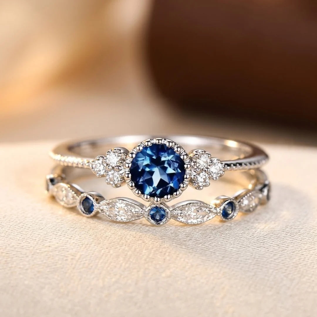Silver Sapphire Halo Ring - Photo 1