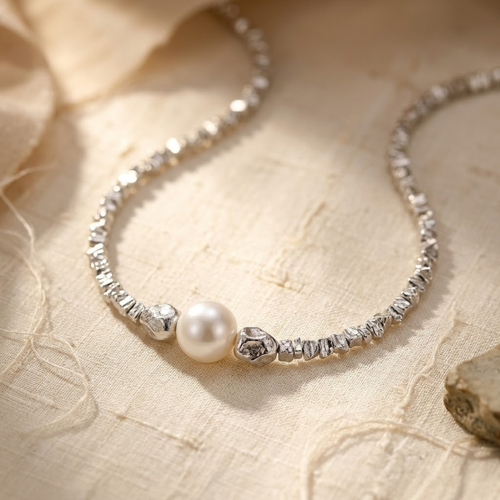 Silver Minimalist Pearl Choker Necklace - Photo 2