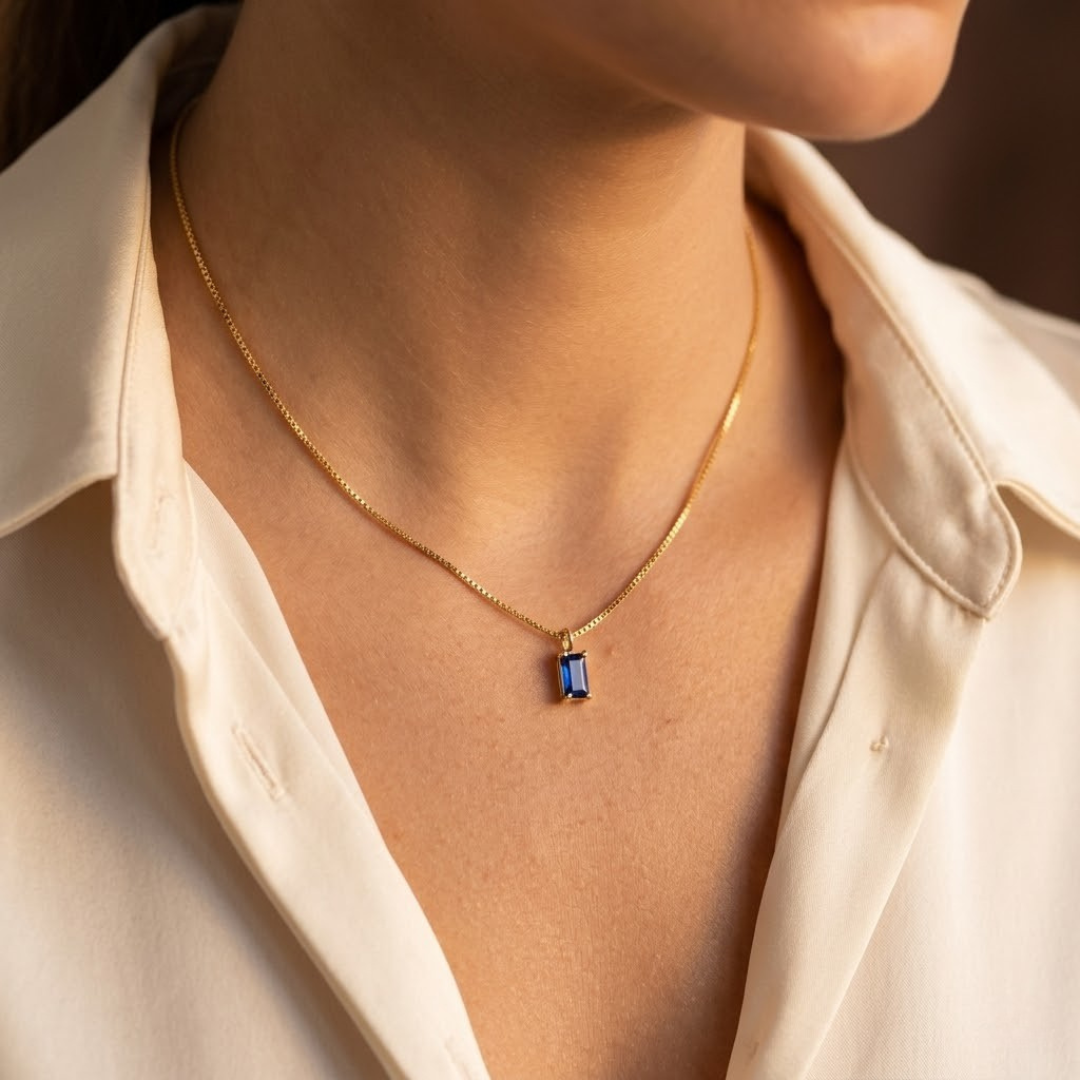 Gold Sapphire Minimalist Necklace - Photo 1