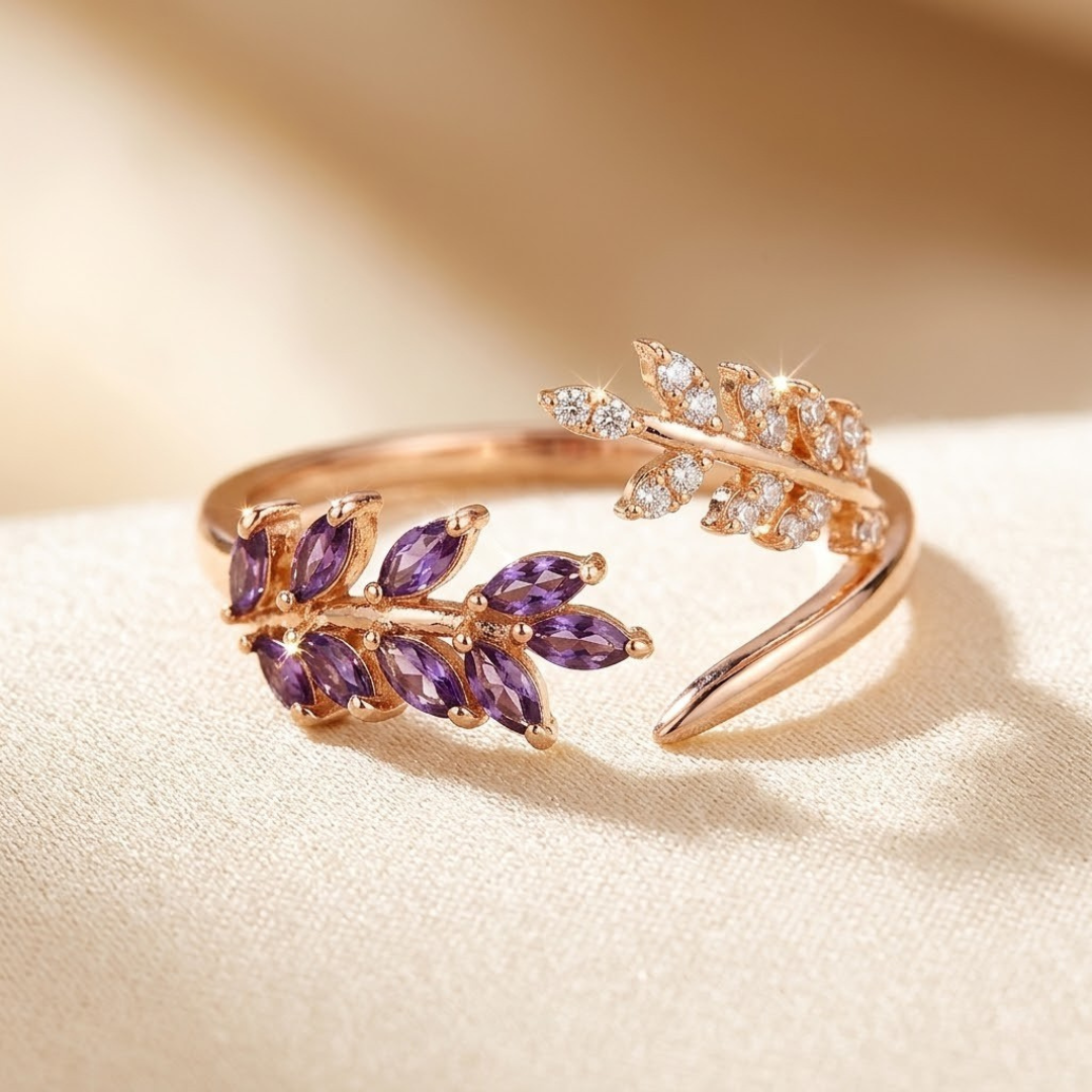 Gold Amethyst Leaf Ring - Photo 1