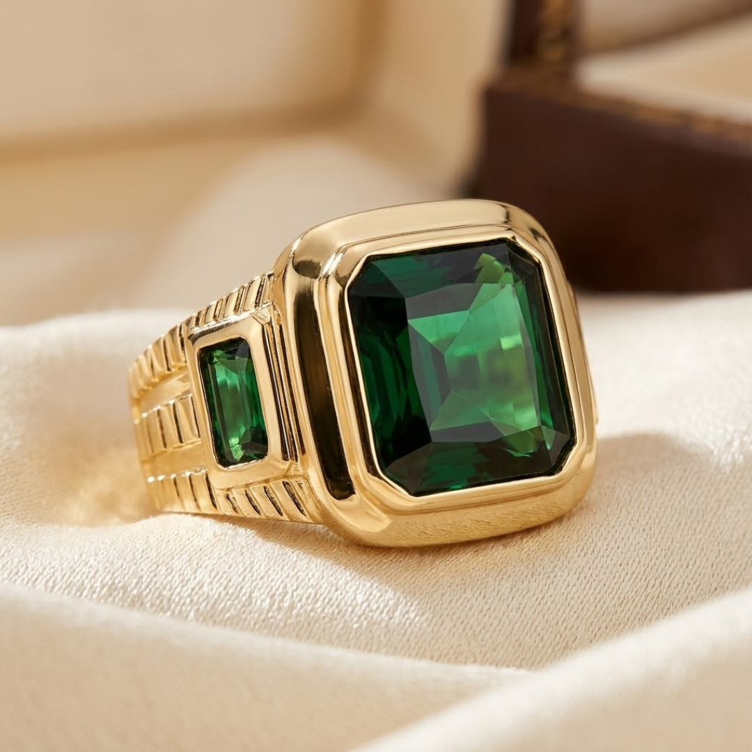 Gold Emerald Signet Ring - Photo 1