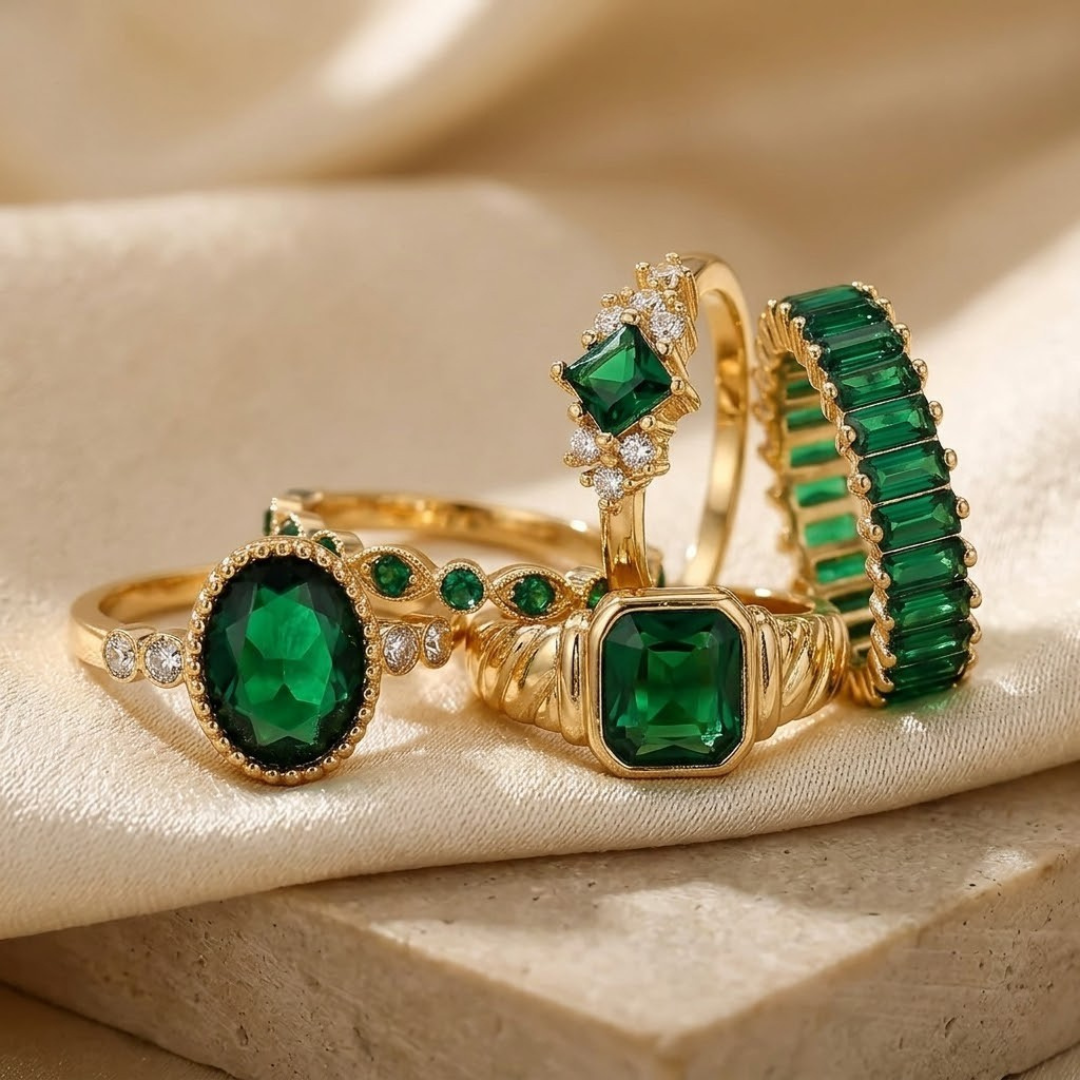Gold Emerald Ring Set - Photo 1