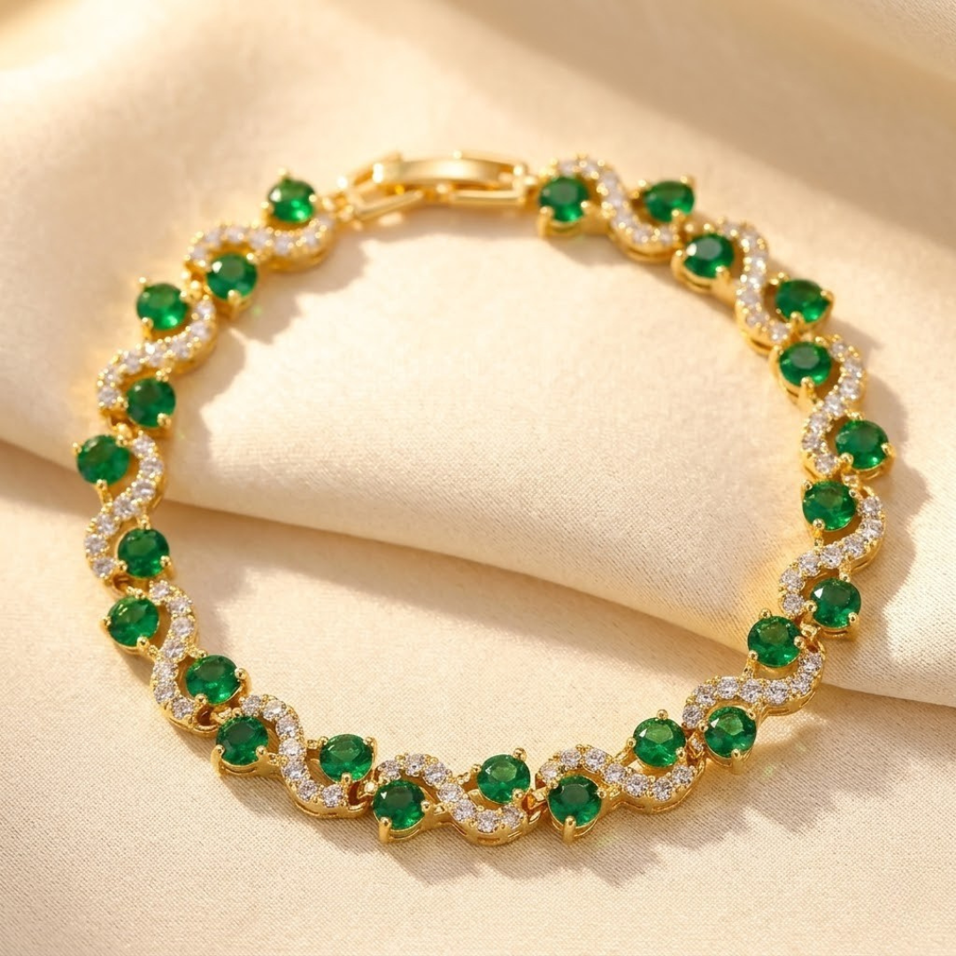Gold Emerald Halo Bracelet - Photo 1