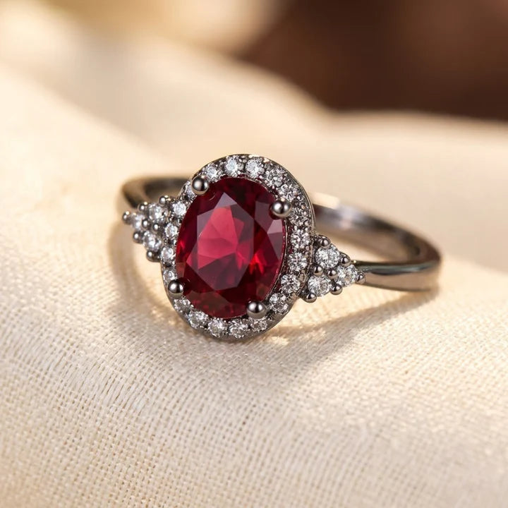 Silver Ruby Halo Ring - Photo 1