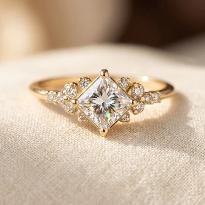 Gold Square Solitaire Ring - Photo 1