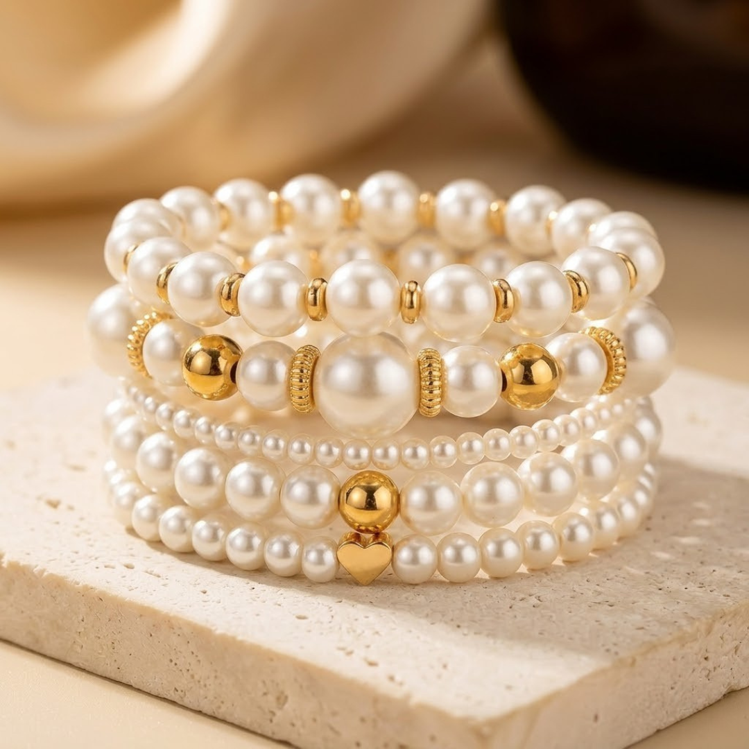 Gold Pearl Beaded Bracelet Set - Photo 2