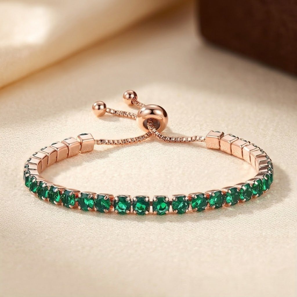 Gold Emerald Adjustable Tennis Bracelet - Photo 1