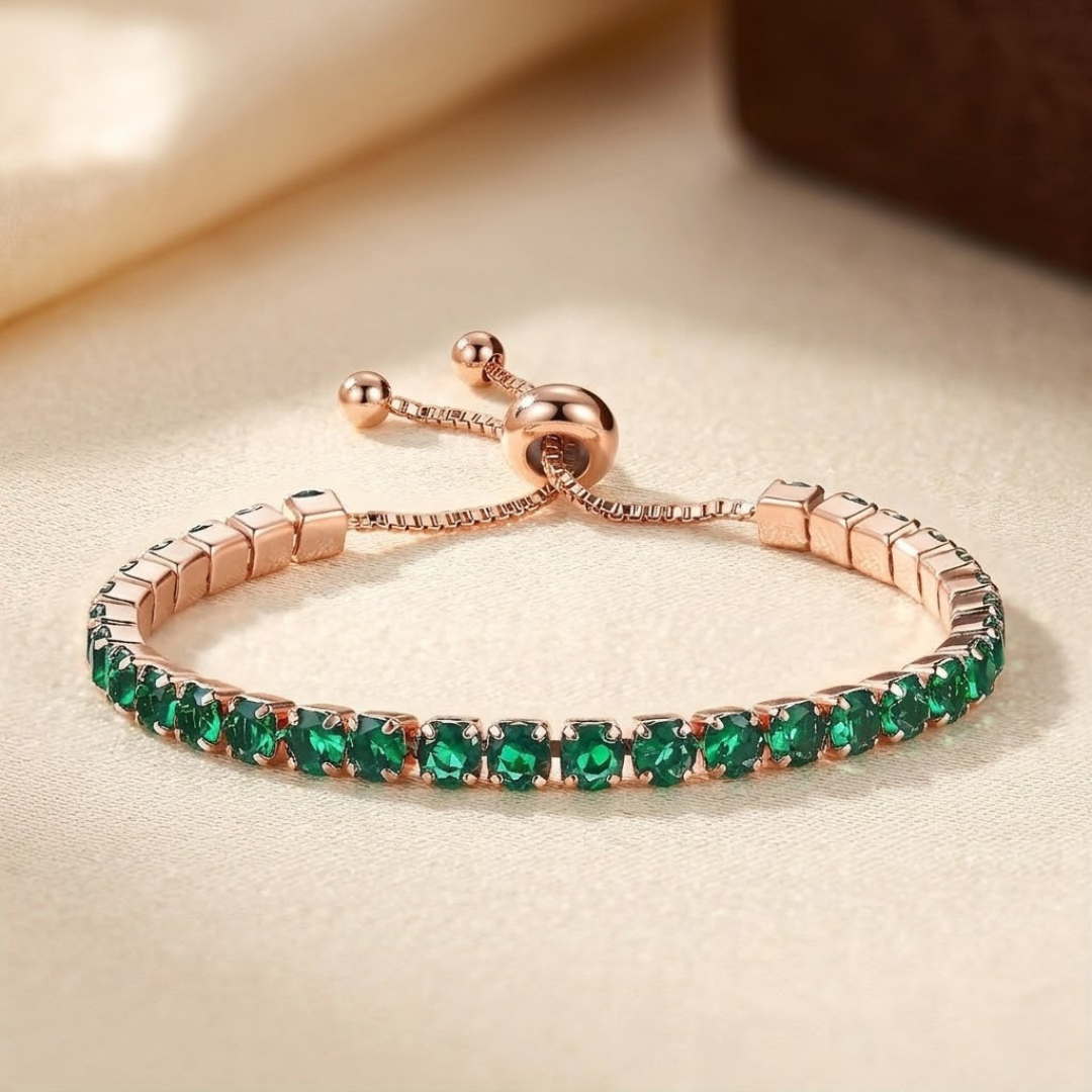 Gold Emerald Adjustable Tennis Bracelet - Photo 1
