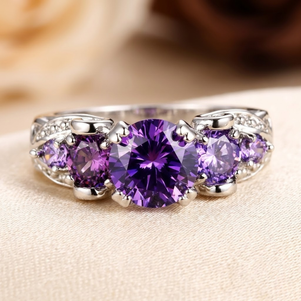 Silver Amethyst Vintage Ring - Photo 1