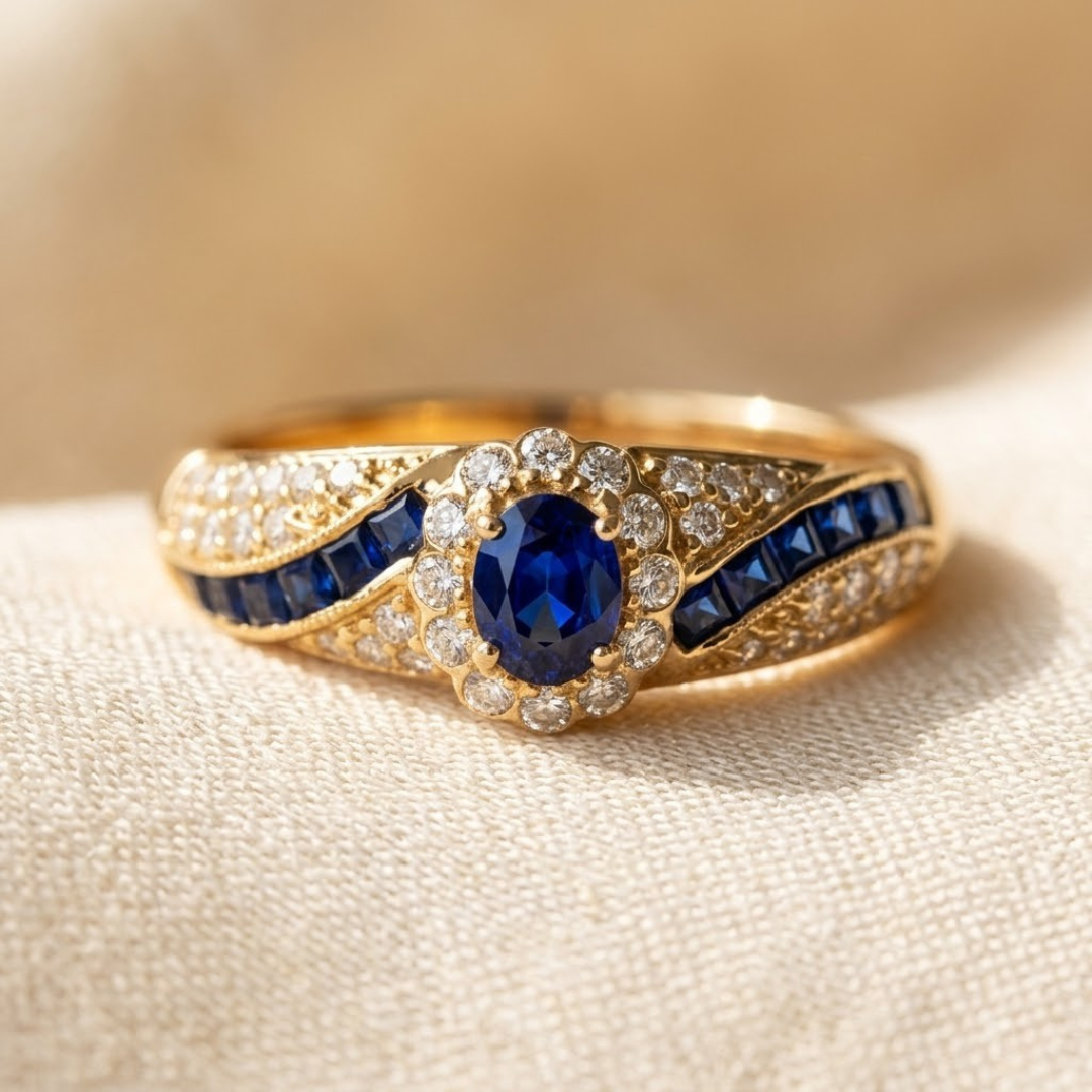 Gold Sapphire Band Ring - Photo 1