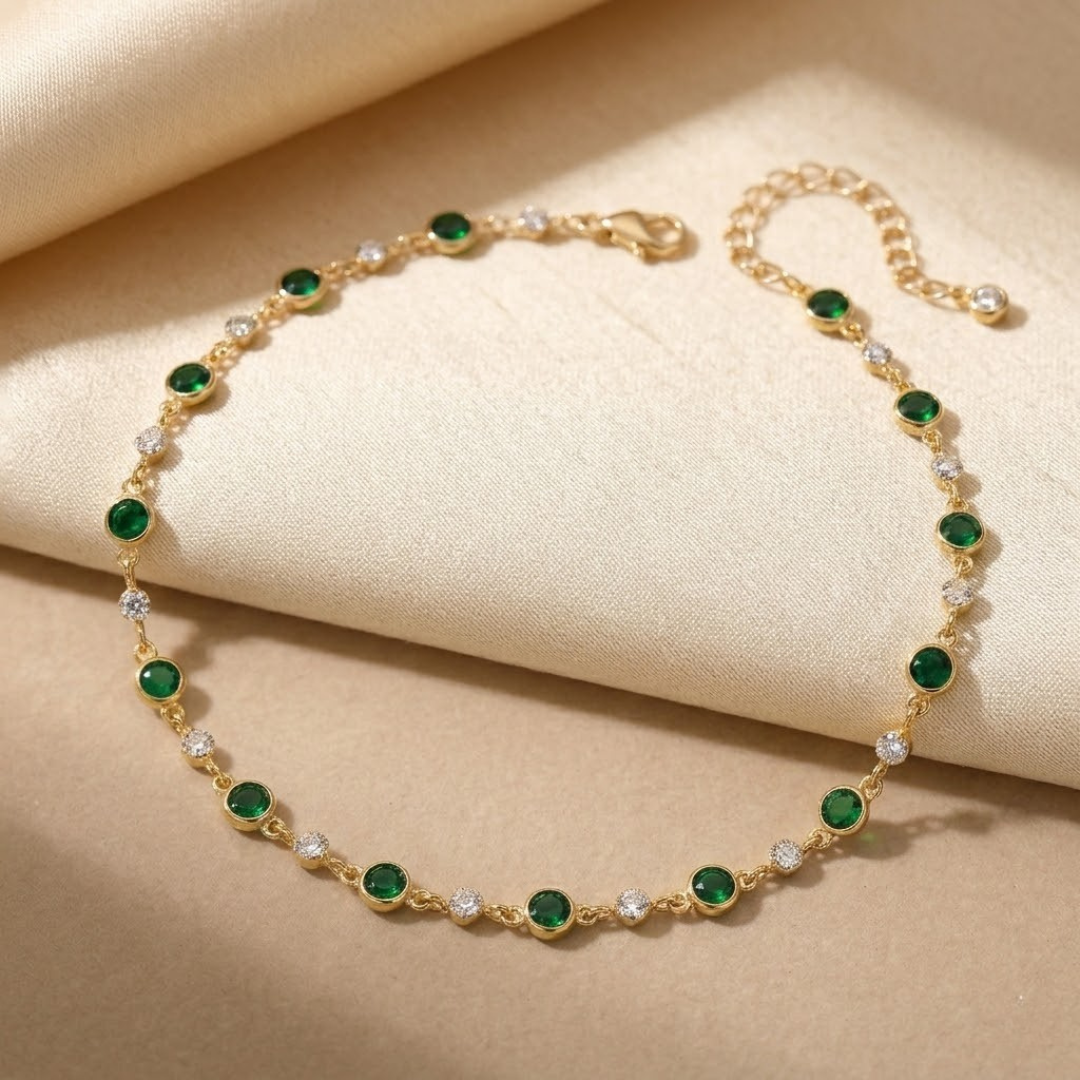 Gold Emerald Station Necklace - Photo 1