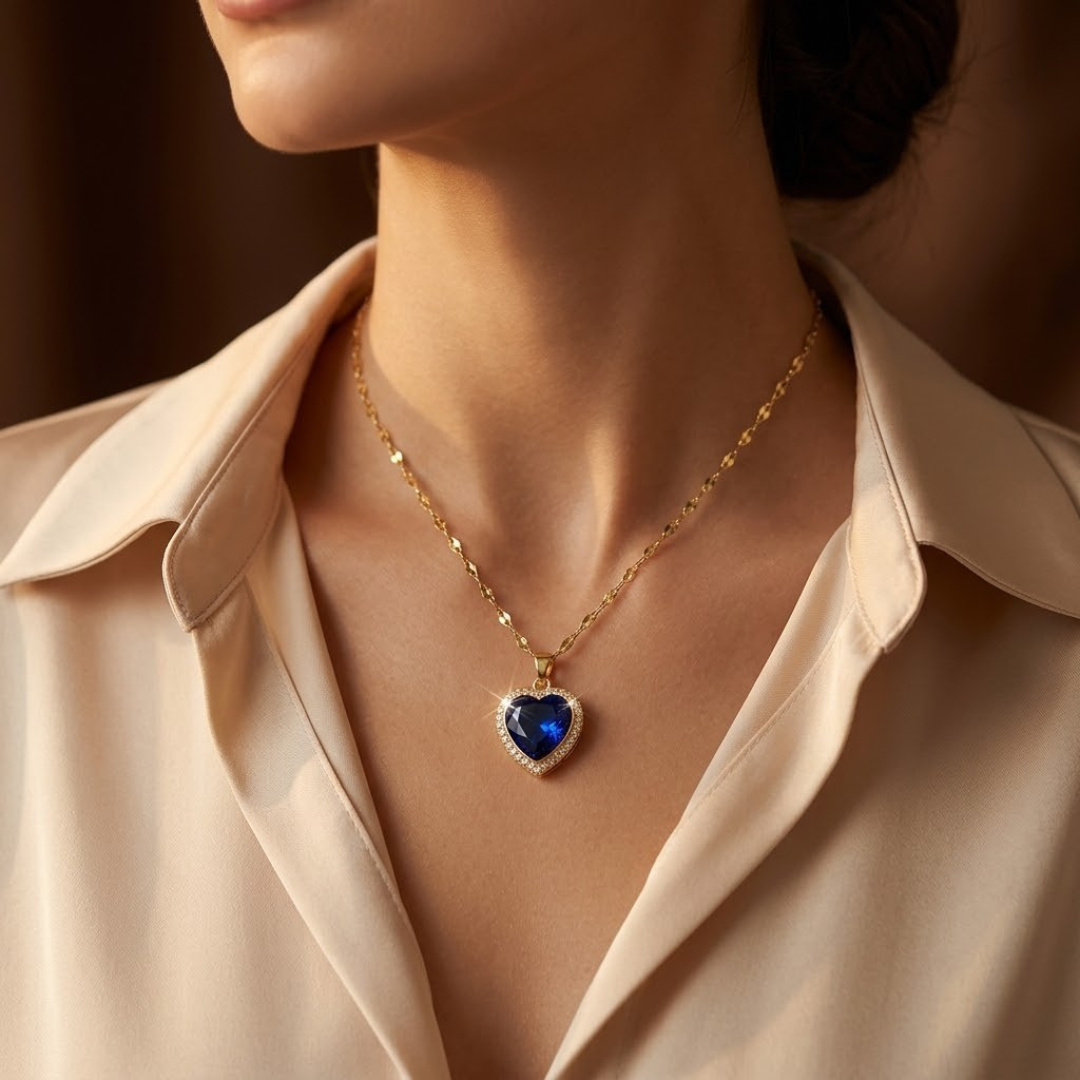 Gold Sapphire Heart Necklace - Photo 1