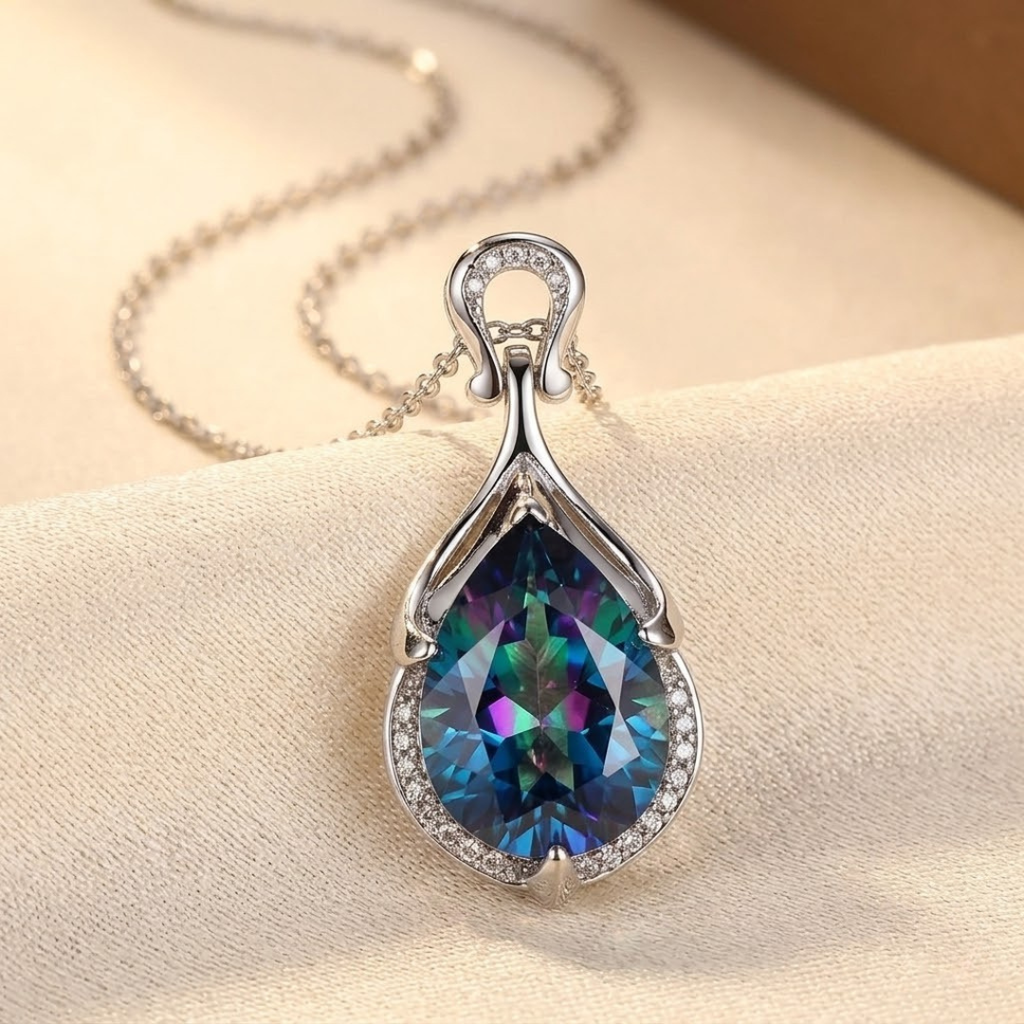 Silver Sapphire Teardrop Necklace - Photo 1