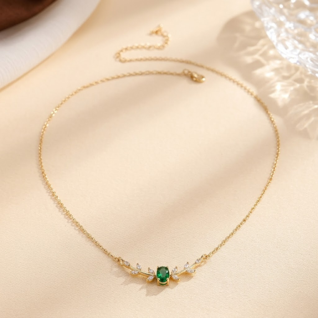 Gold Emerald Minimalist Necklace - Photo 1