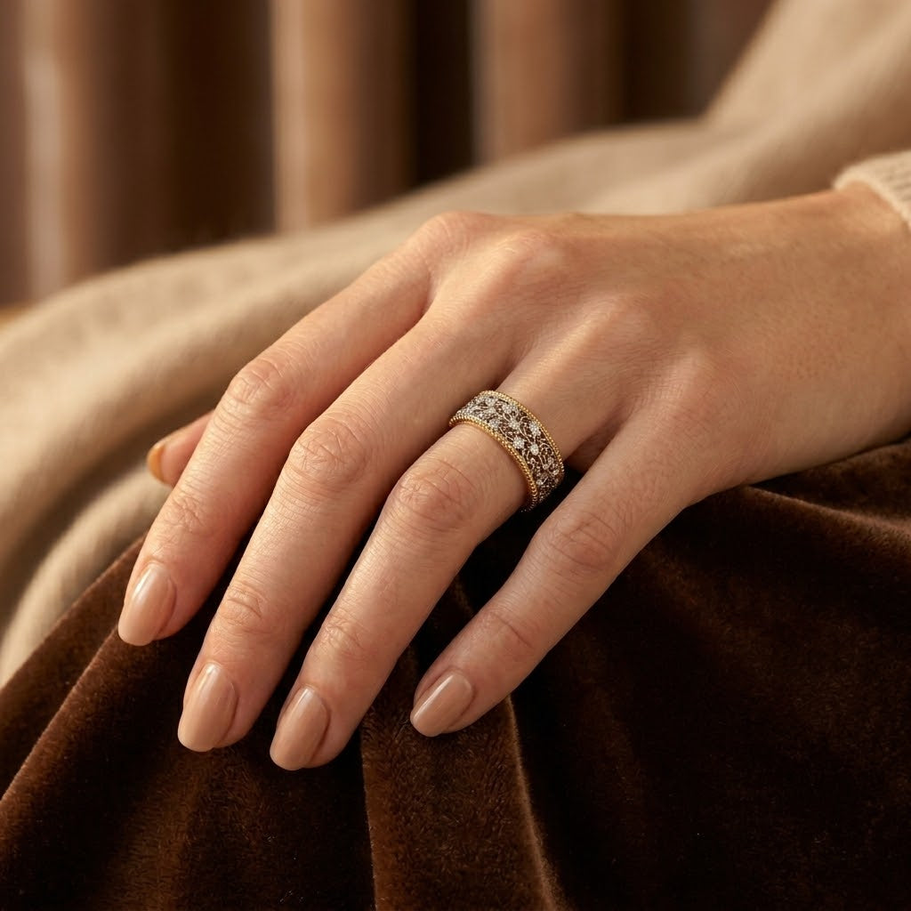 Silver and Gold Ornate Band Ring - Photo 2