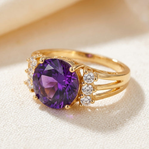 Gold Amethyst Split Shank Ring - Photo 1