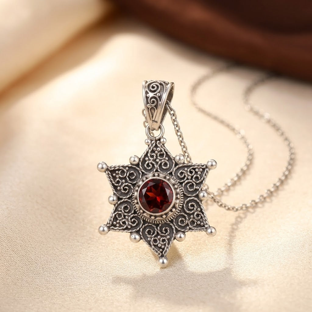 Silver Ruby Star Pendant Necklace - Photo 1