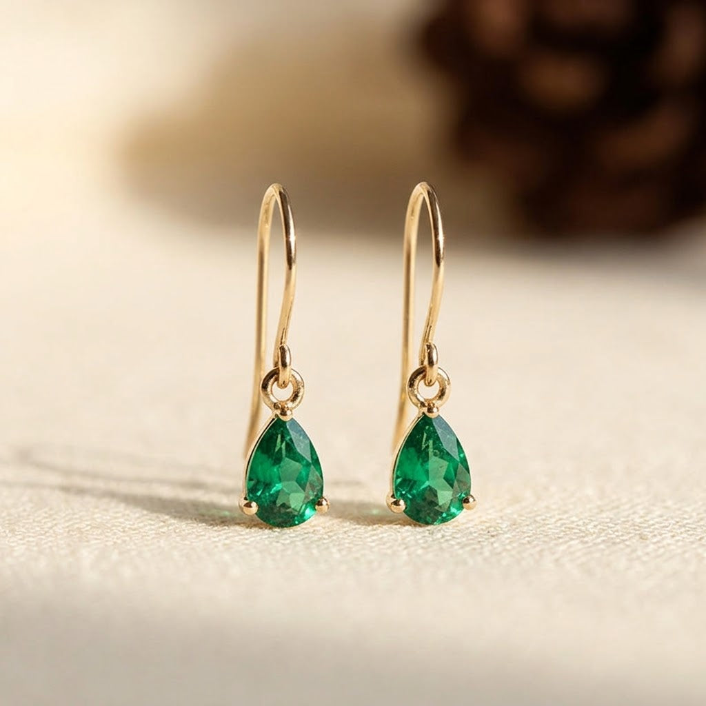 Gold Emerald Teardrop Drop Earrings - Photo 1