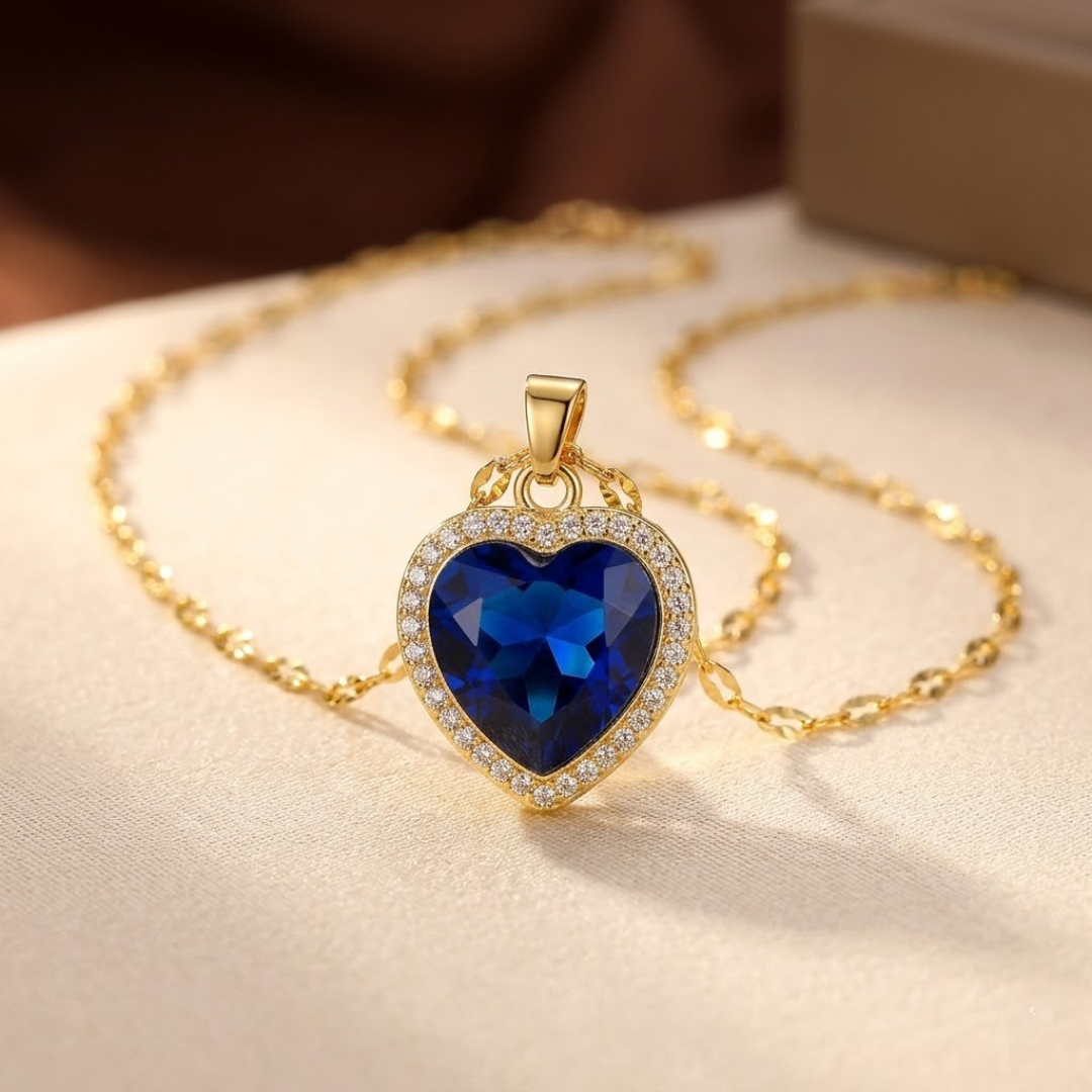 Gold Sapphire Heart Necklace - Photo 2