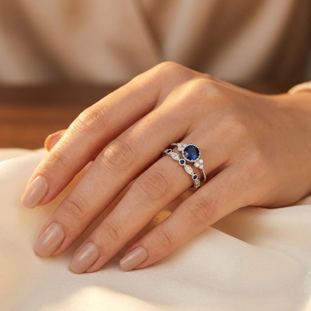 Silver Sapphire Halo Ring - Photo 2