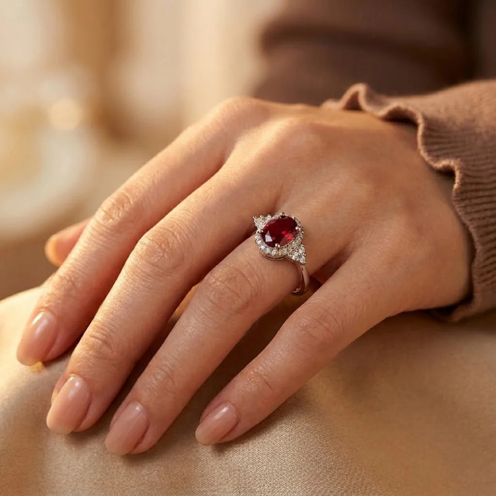 Silver Ruby Halo Ring - Photo 2