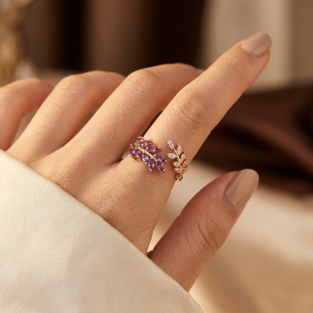 Gold Amethyst Leaf Ring - Photo 2