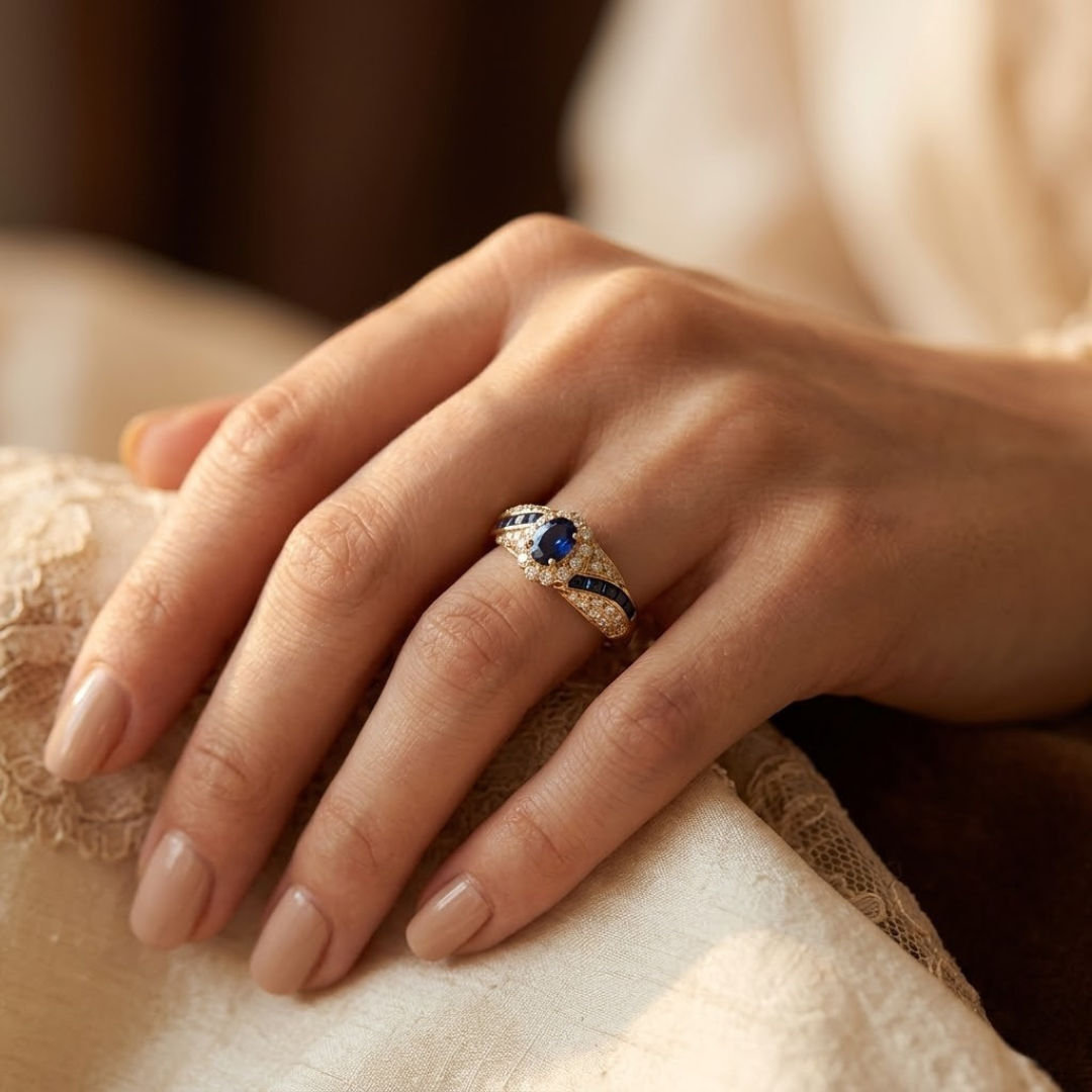 Gold Sapphire Band Ring - Photo 2