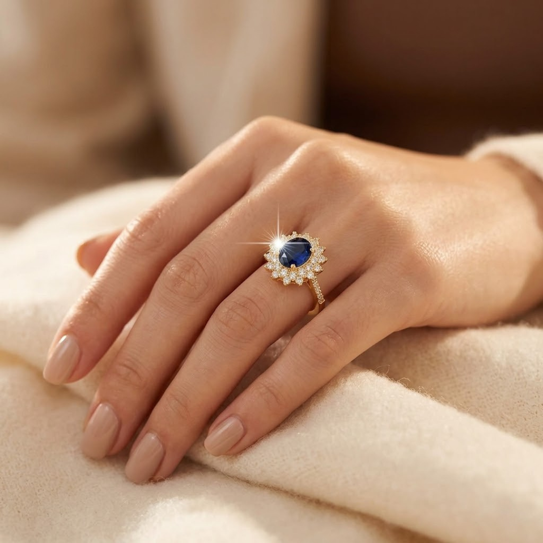 Gold Sapphire Halo Ring - Photo 2