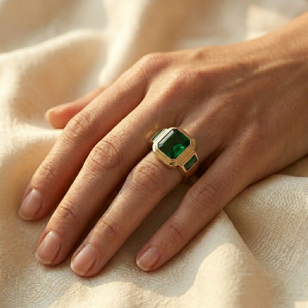 Gold Emerald Signet Ring - Photo 2