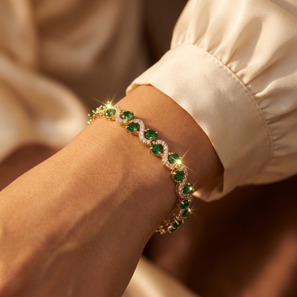 Gold Emerald Halo Bracelet - Photo 2