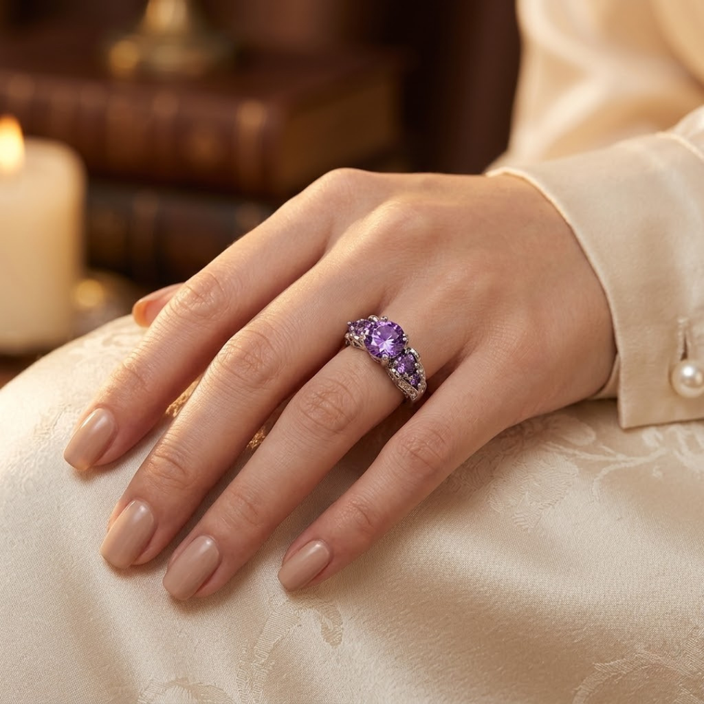 Silver Amethyst Vintage Ring - Photo 2