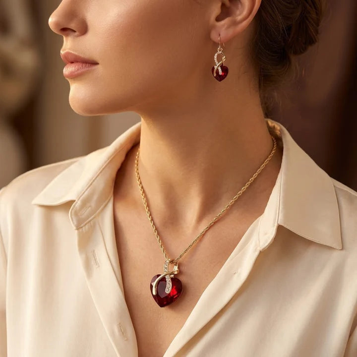 Gold Ruby Twisted Heart Jewelry Set - Photo 2