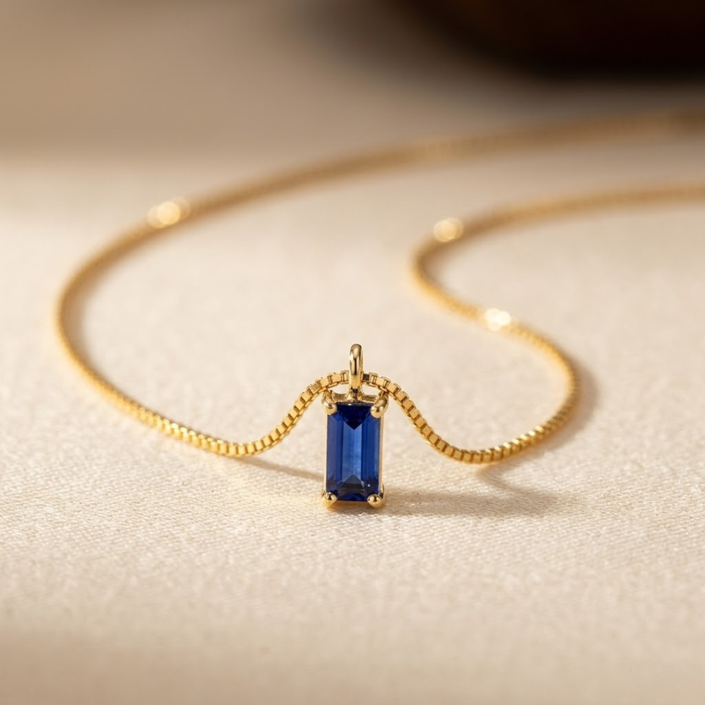 Gold Sapphire Minimalist Necklace - Photo 2