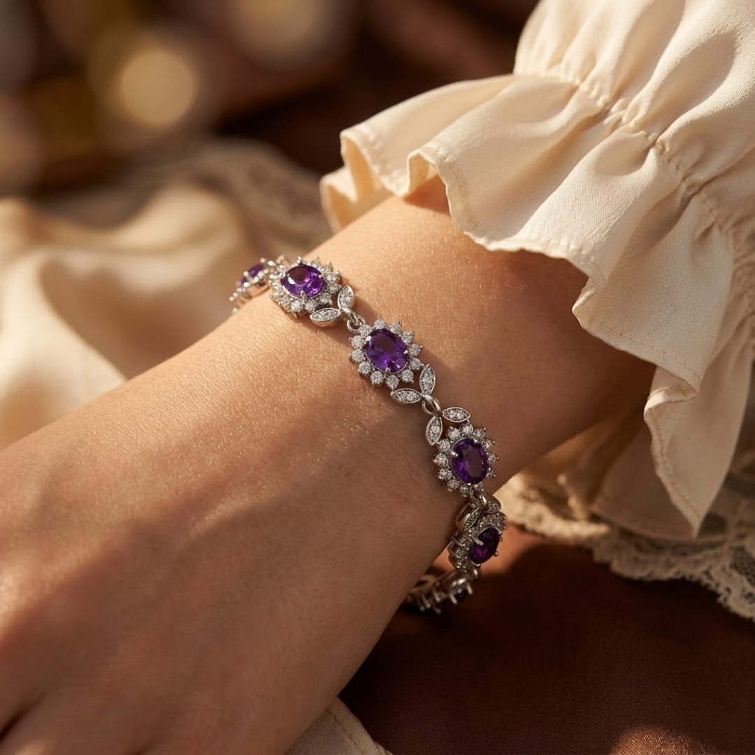 Silver Amethyst Floral Bracelet - Photo 2
