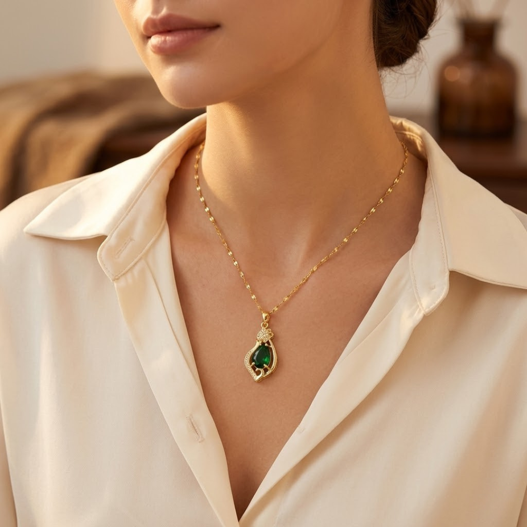 Gold Emerald Teardrop Pendant Necklace - Photo 2