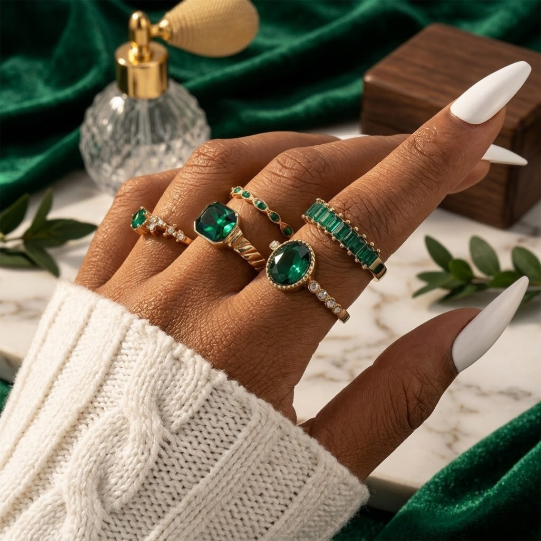 Gold Emerald Ring Set - Photo 2