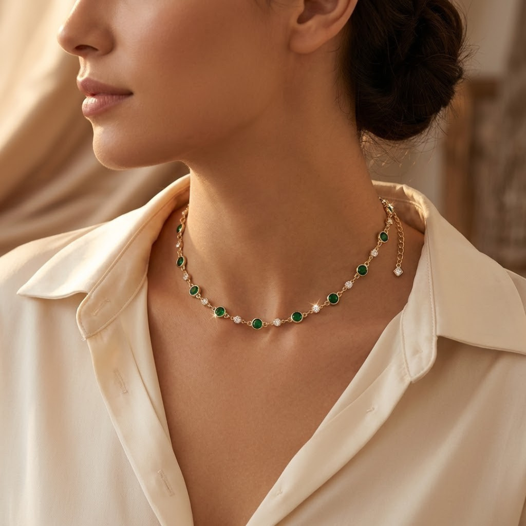 Gold Emerald Station Necklace - Photo 2
