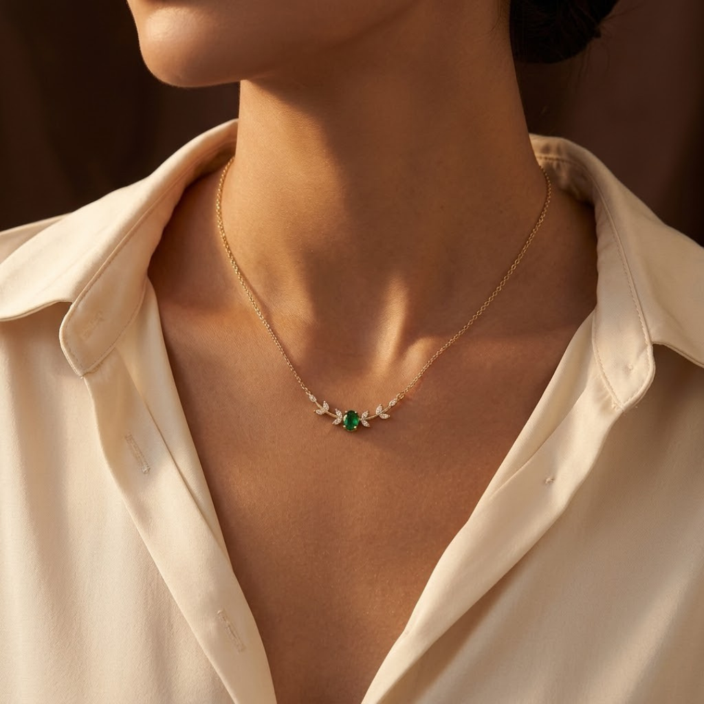 Gold Emerald Minimalist Necklace - Photo 2