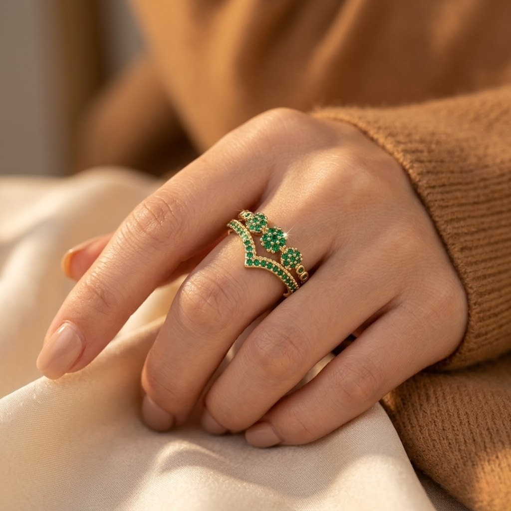 Gold Emerald Cluster Ring - Photo 2