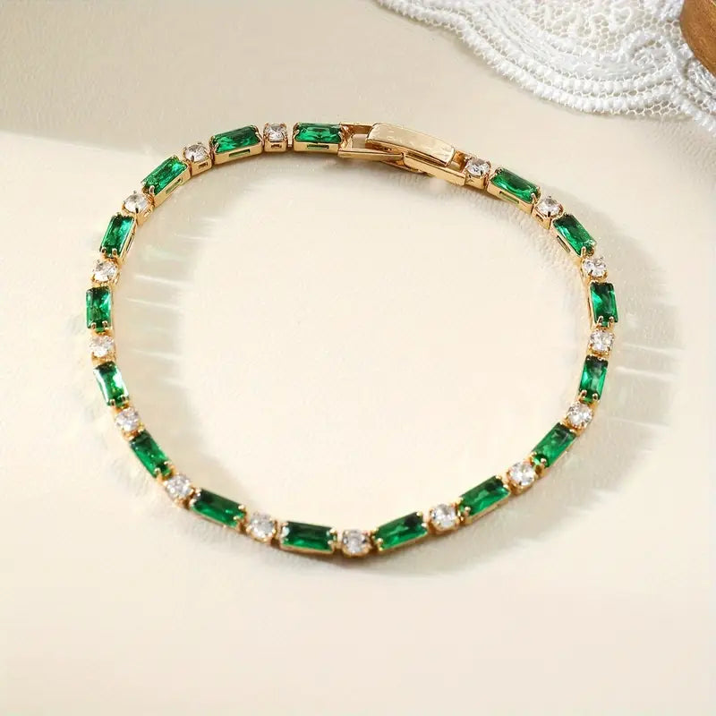 Gold Emerald Alternating Tennis Bracelet - Photo 1