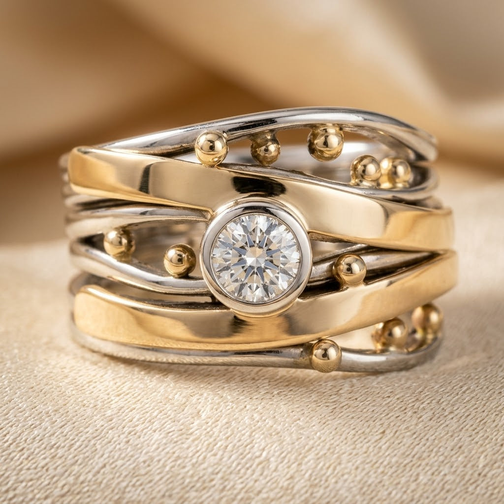 Silver and Gold Bezel Wrap Ring - Photo 1