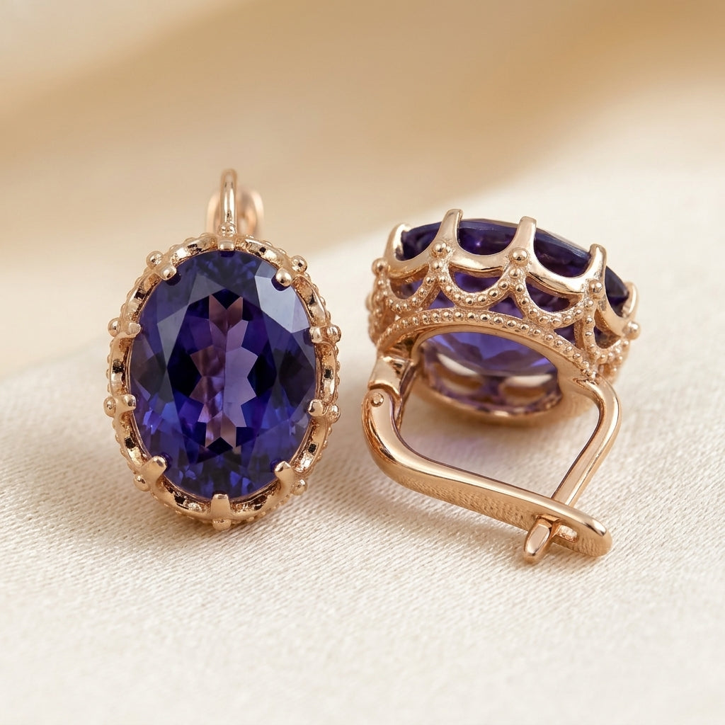Gold Amethyst Crown Earrings - Photo 1
